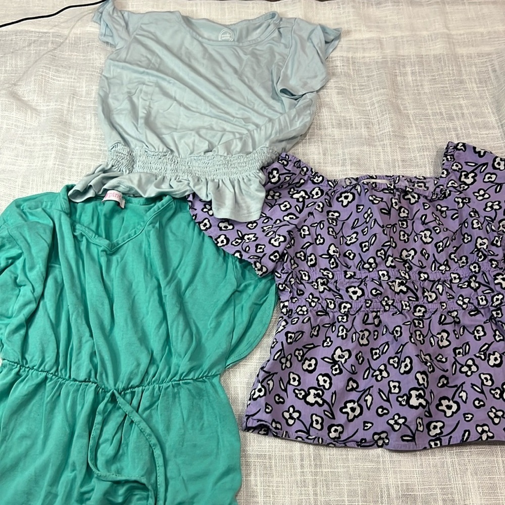 SET OF 3 GIRLS SUMMER CINCHED WAIST FLUTTER SLEEVE TOPS